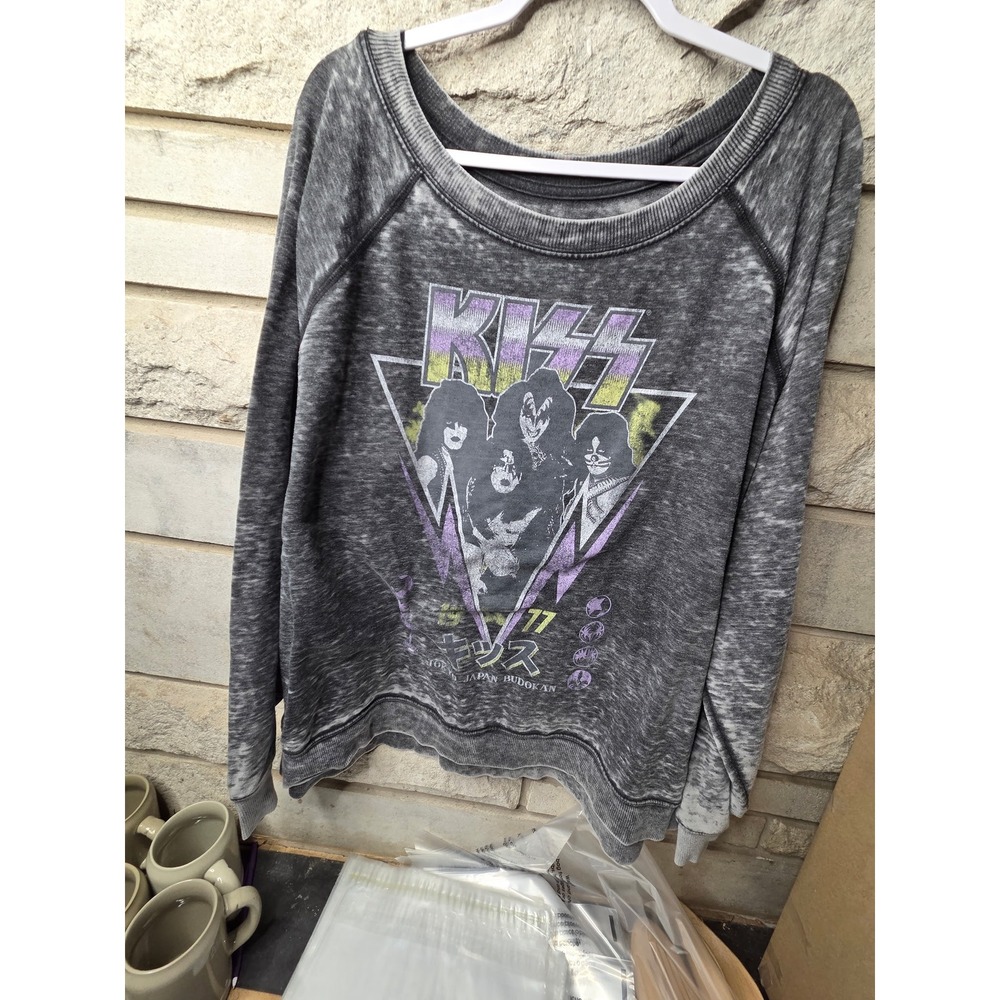 Recycled Karma KISS Japan Budokan 1977 Graphic Sweatshirt Charcoal Grey Large